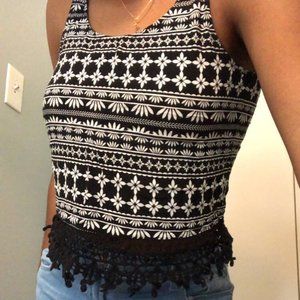 Crop tank top with embroidered trim